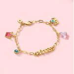 pulsera-dorada-para-ni�a-con-dijes-dorados-y-rosados-princess